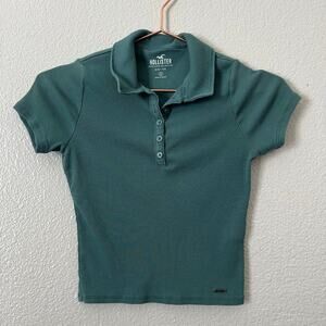 Hollister polo baby tee collared henley short sleeve sage green ribbed knit